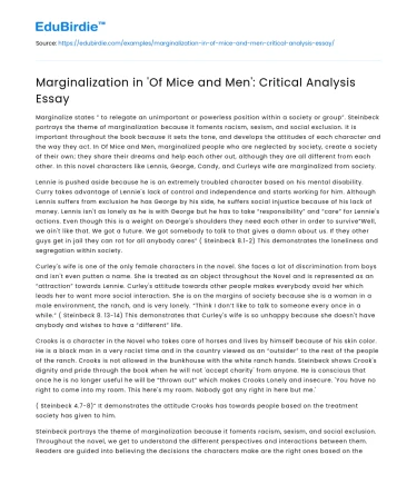 Marginalization in ‘Of Mice and Men’: Critical Analysis Essay