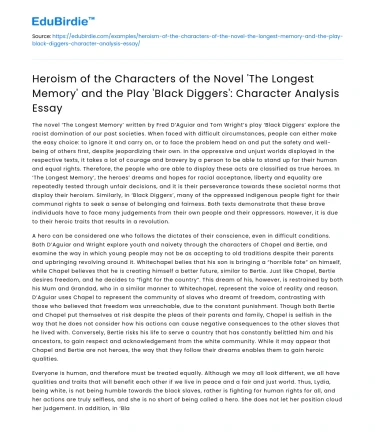 Heroism in The Longest Memory and Black Diggers: Character Analysis