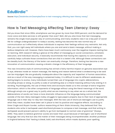How Is Text Messaging Affecting Teen Literacy: Essay