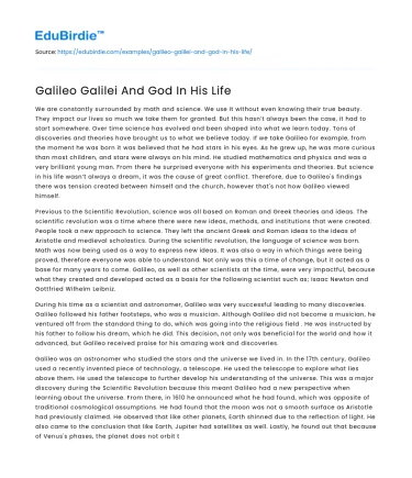 Galileo Galilei And God In His Life