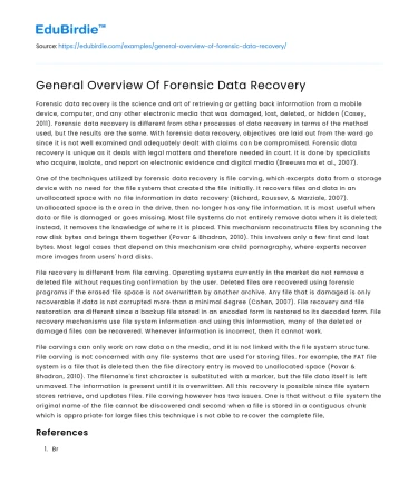 General Overview Of Forensic Data Recovery