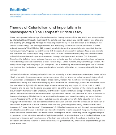 Colonialism and Imperialism in ‘The Tempest’: Critical Analysis