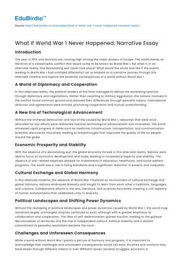 What If World War 1 Never Happened: Narrative Essay