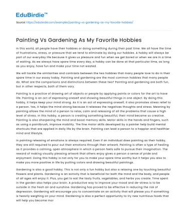 Painting Vs Gardening As My Favorite Hobbies