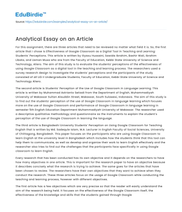 Analytical Essay on an Article