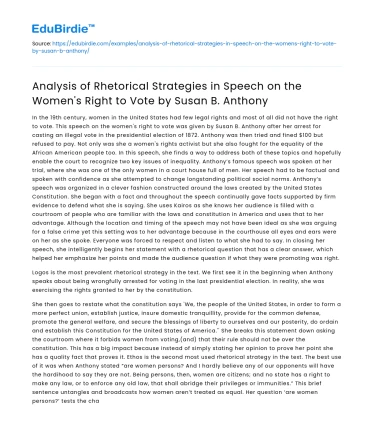 Rhetorical Strategies in Susan B Anthony’s Women’s Voting Rights Speech