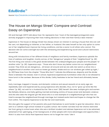 The House on Mango Street’ Compare and Contrast Essay on Esperanza