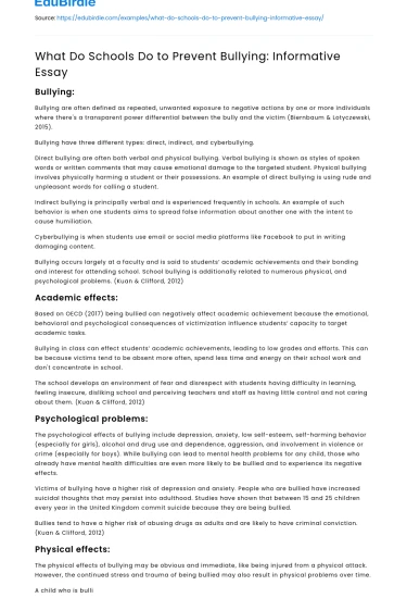 What Do Schools Do to Prevent Bullying: Informative Essay