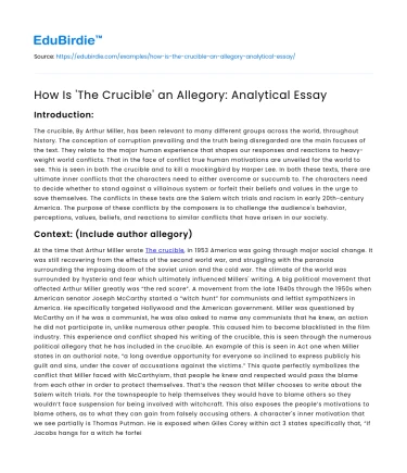 How Is ‘The Crucible’ an Allegory: Analytical Essay