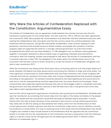 Replacing Articles of Confederation with Constitution