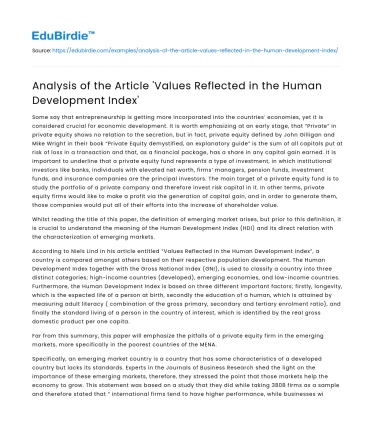 Analysis of the Article ‘Values Reflected in the Human Development Index’