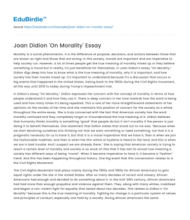 Joan Didion ‘On Morality’ Essay