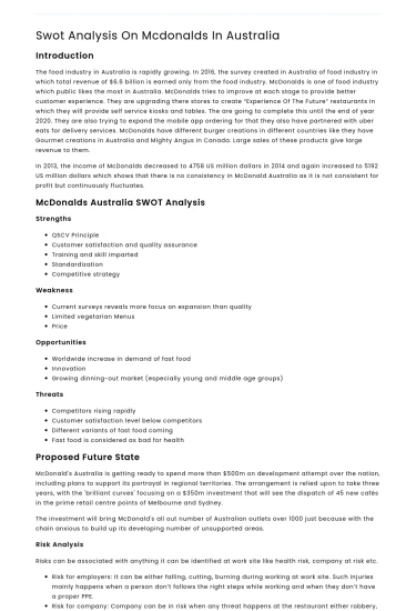 Comprehensive SWOT Analysis of McDonald’s in Australia