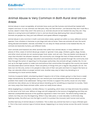 Animal Abuse Is Very Common In Both Rural And Urban Areas