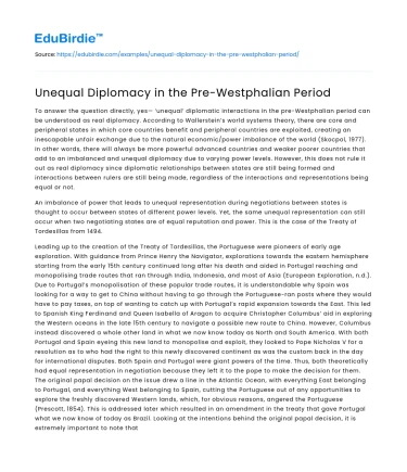 Unequal Diplomacy in the Pre-Westphalian Period