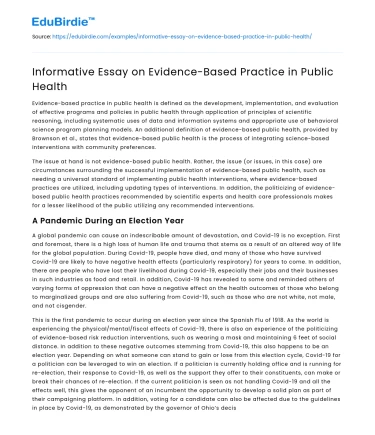 Informative Essay on Evidence-Based Practice in Public Health