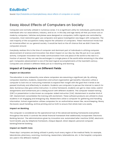 Essay About Effects of Computers on Society