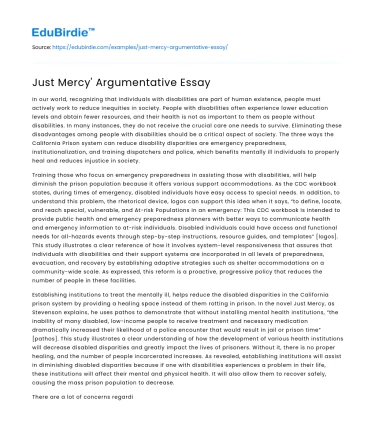 Just Mercy’ Argumentative Essay