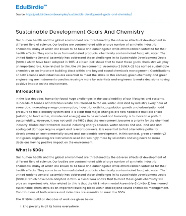 Sustainable Development Goals And Chemistry