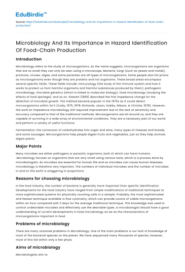Microbiology in Food-Chain Production Hazard Identification
