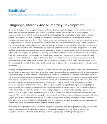 Language, Literacy And Numeracy Development