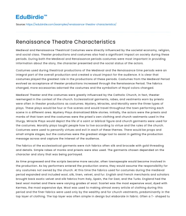 Renaissance Theatre Characteristics