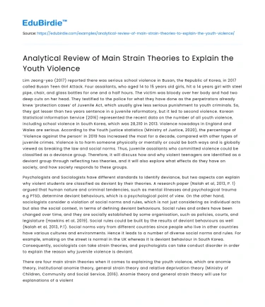 Analytical Review of Main Strain Theories to Explain the Youth Violence