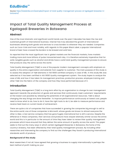 TQM Impact at Kgalagadi Breweries in Botswana