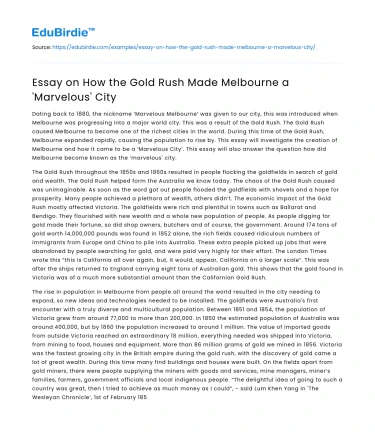 Essay on How the Gold Rush Made Melbourne a ‘Marvelous’ City