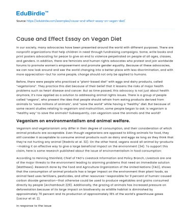 Cause and Effect Essay on Vegan Diet