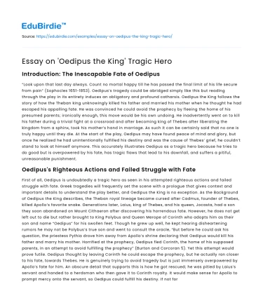Essay on ‘Oedipus the King’ Tragic Hero