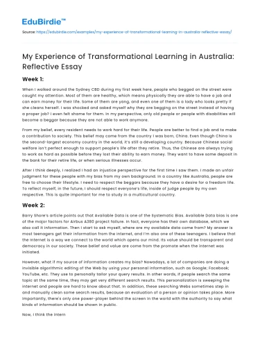 Transformative Learning Experiences in Australia