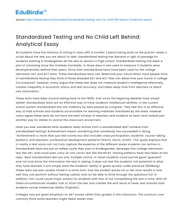 Standardized Testing: The Legacy of No Child Left Behind