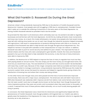 What Did Franklin D. Roosevelt Do During the Great Depression?