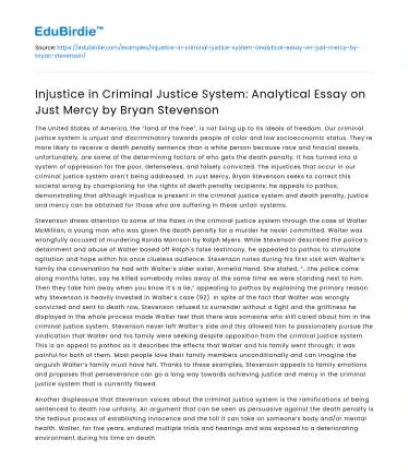 Just Mercy: Injustice in Criminal Justice System