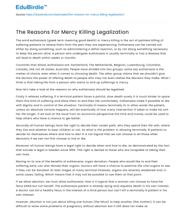 The Reasons For Mercy Killing Legalization