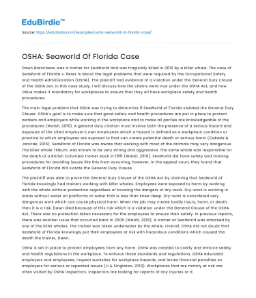 OSHA: Seaworld Of Florida Case