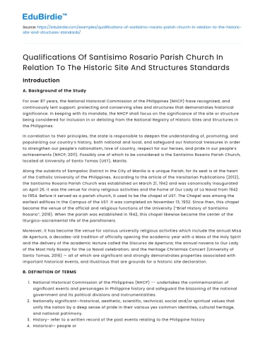 Santisimo Rosario Parish Church: Historic Site Qualifications
