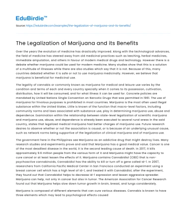 The Legalization of Marijuana and its Benefits