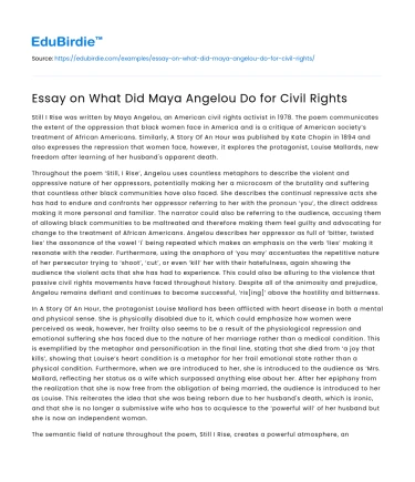 Essay on What Did Maya Angelou Do for Civil Rights