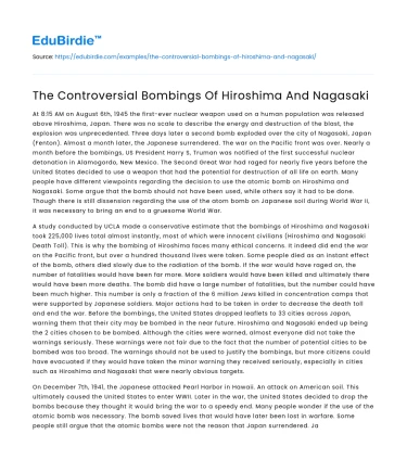 The Controversial Bombings Of Hiroshima And Nagasaki
