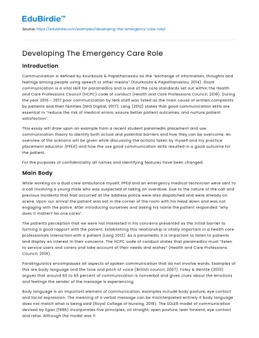 Developing The Emergency Care Role