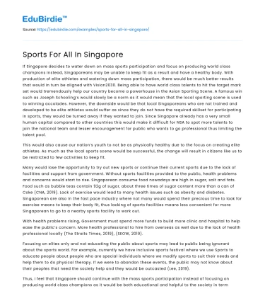 Sports For All In Singapore