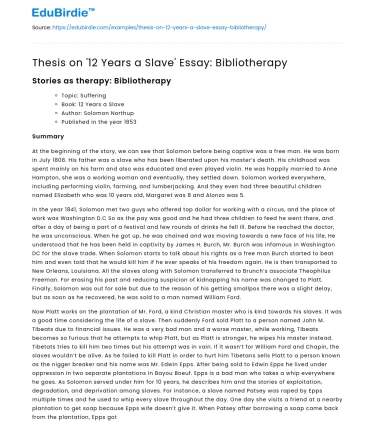 Thesis on ’12 Years a Slave’ Essay: Bibliotherapy