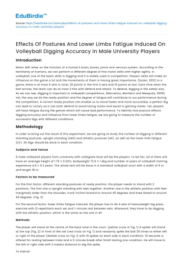 Effects of Postures and Fatigue on Volleyball Accuracy in Male Players