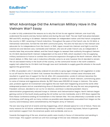 What Advantage Did the American Military Have in the Vietnam War