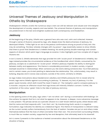 Universal Themes of Jealousy and Manipulation in Othello by Shakespeare