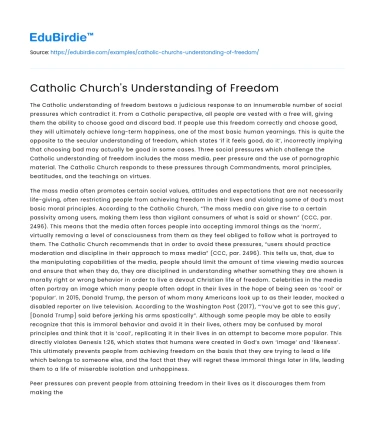 Catholic Church’s Understanding of Freedom