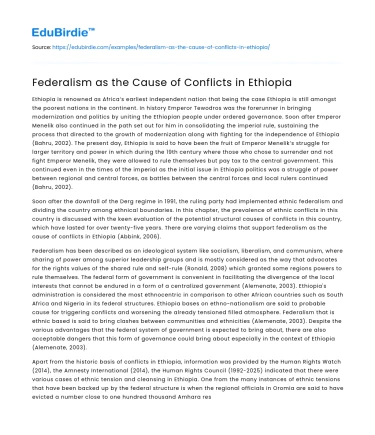 Federalism as the Cause of Conflicts in Ethiopia