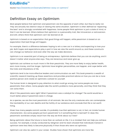 Definition Essay on Optimism